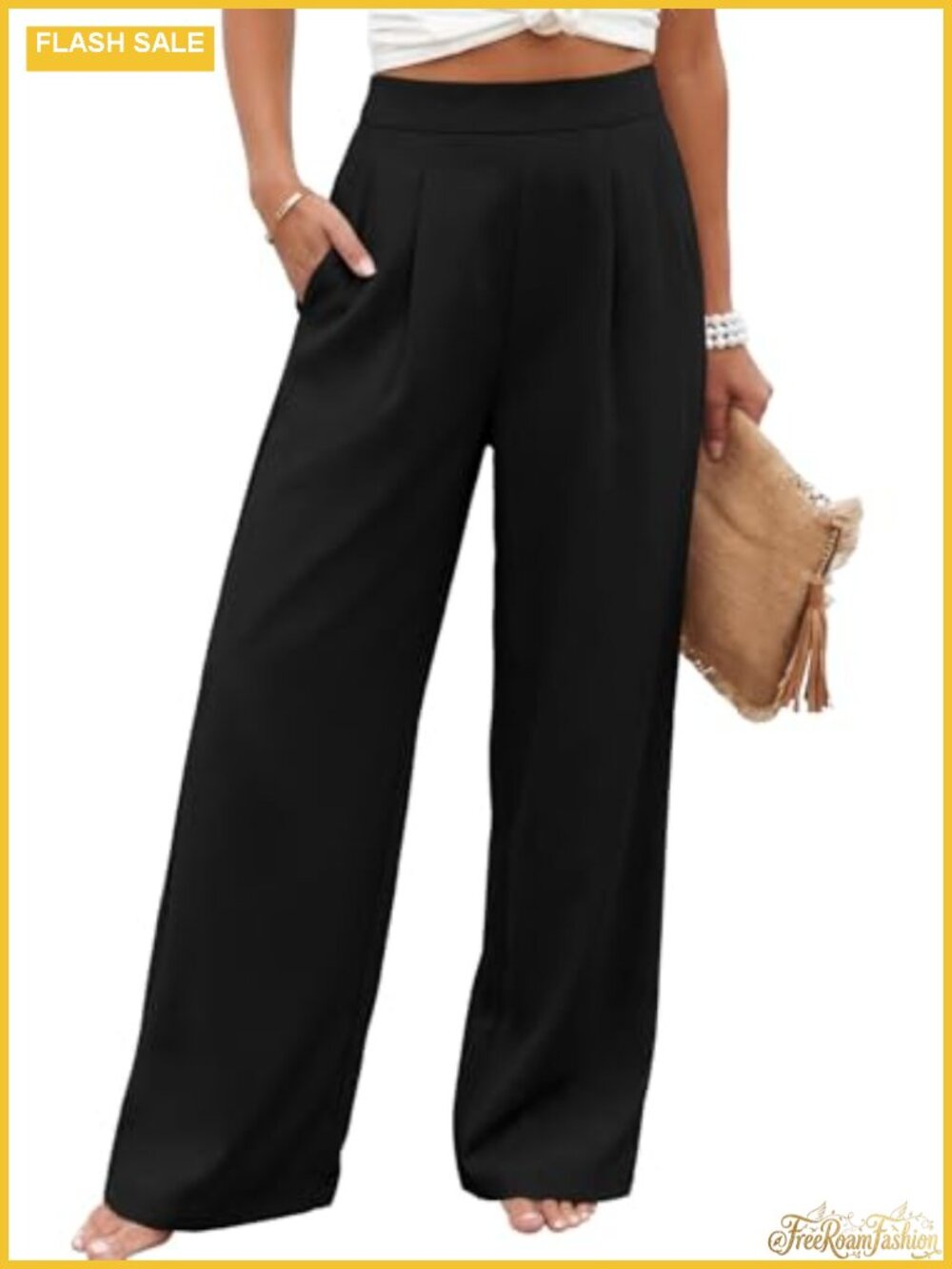 Womens Wide Leg Dress Pants Pleated High Waisted Business Casual Palazzo Work